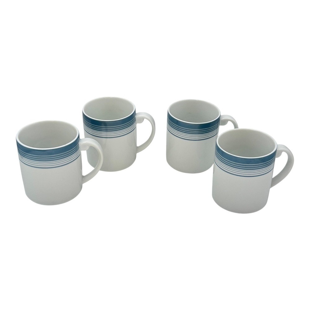 Royal Doulton Orbit Coffee Mugs Lot 4 White Blue Striped Porcelain